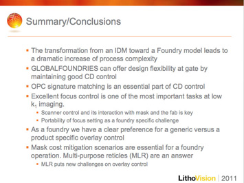 Figure 2. Preil explained the criticality of OPE signature tuning and a programmable illuminator to enable matching across tools, reticles, and products (left image). Preil stressed the importance of focus control and overall tool flexibility for foundries.